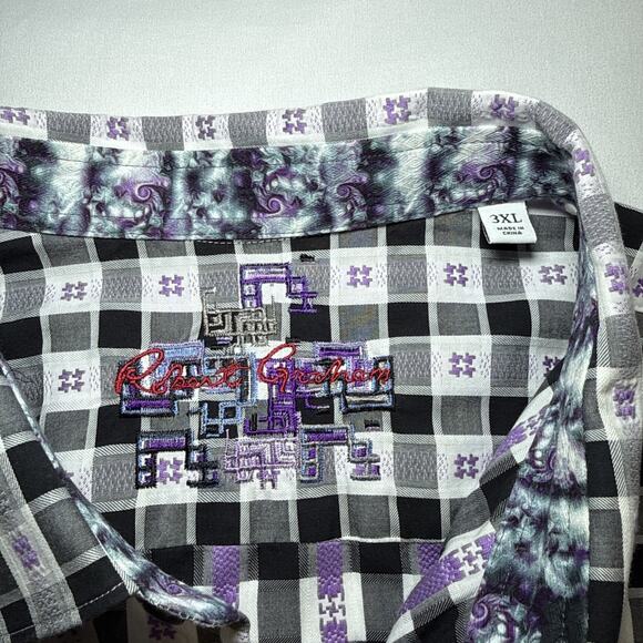 Robert Graham Black White Check Flip Cuff Contrast Button Shirt Mens Sz 3XL EUC - Picture 4 of 14